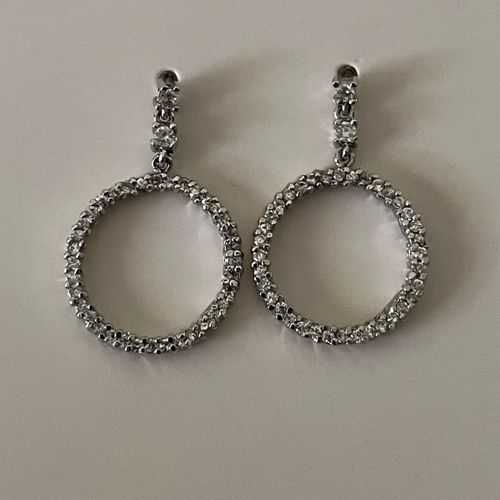 Silver Tone Rhinestone Circle Drop Dangle Earrings Statement Jewelry